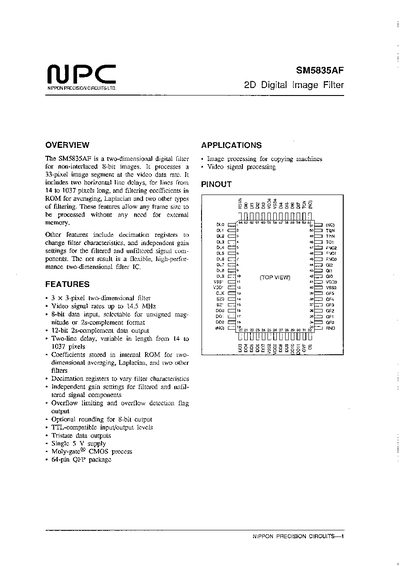 Nippon Precision Circuits SM5835AF 2D Digital Image Filter Datasheet - cover page