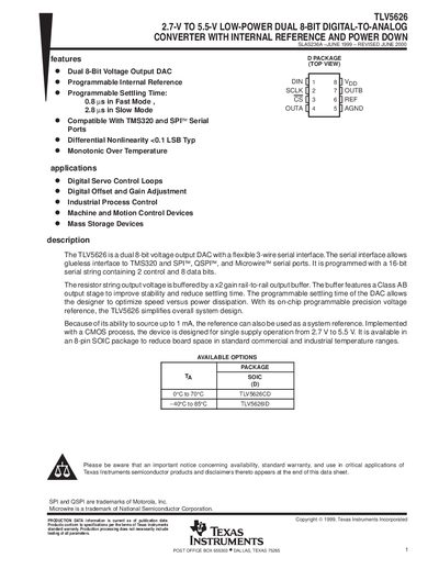 Texas Instruments TLV5626 Datasheet - cover page