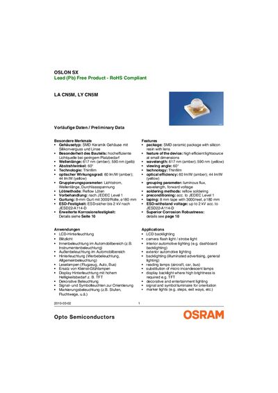 OSRAM LA CN5M / LY CN5M OSLON SX Datasheet - cover page