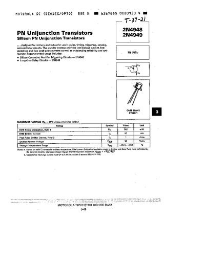 Motorola 2N4948/4949 PN Unijunction Transistors Datasheet - cover page