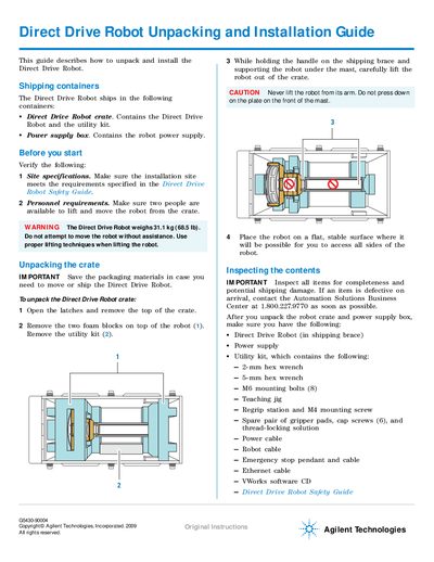 Agilent Direct Drive Robot Installation Guide - cover page