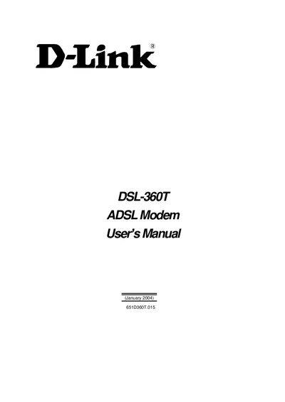 D-Link DSL-360T ADSL Modem User Manual - cover page