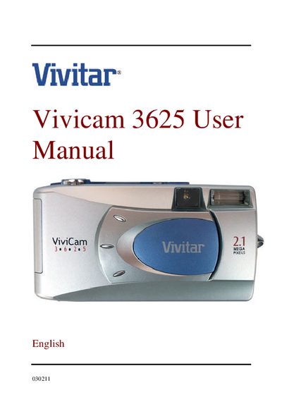 Vivitar Vivicam 3625 User Manual - cover page