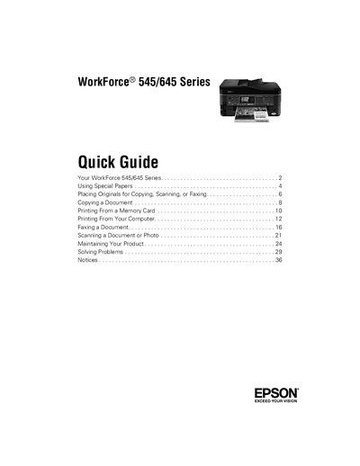 Epson WorkForce 545/645 Series Quick Guide - cover page