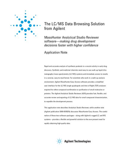 Agilent MassHunter Analytical Studio Reviewer Application Note - cover page