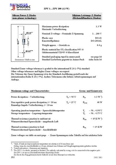 Diotec ZPY 1...ZPY 200 (1.3 W) - cover page