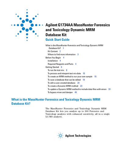 Agilent G1734AA MassHunter Forensics and Toxicology Dynamic MRM Database Kit Quick Start Guide