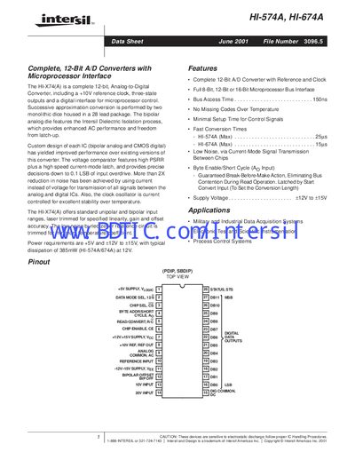 intersil HI-674A/883 handbook