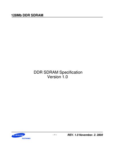 Samsung 128Mb DDR SDRAM Specification Datasheet Version 1.0 - cover page