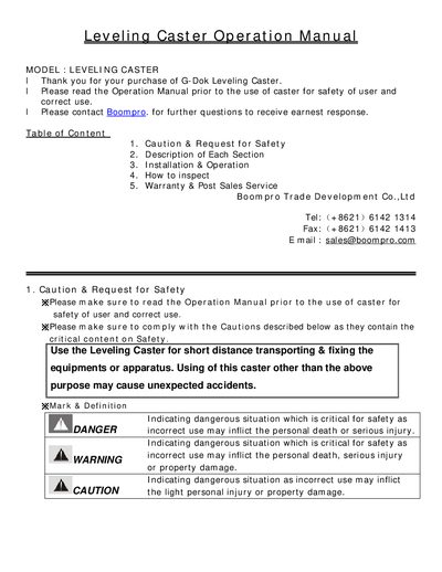 G-Dok Leveling Caster Operation Manual - cover page