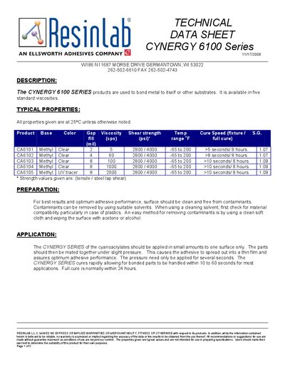 CYNERGY 6100 Series Adhesive Technical Data Sheet