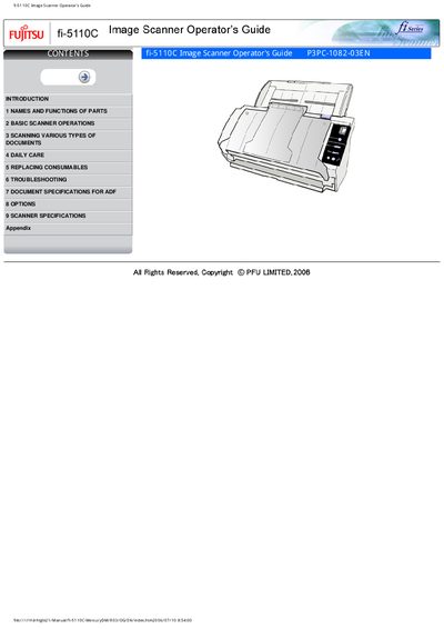 Fujitsu fi-5110C Image Scanner Operator's Guide - cover page