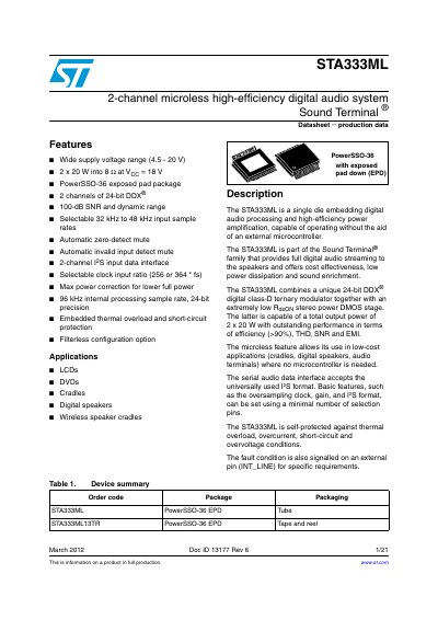 STMicroelectronics STA333ML Datasheet