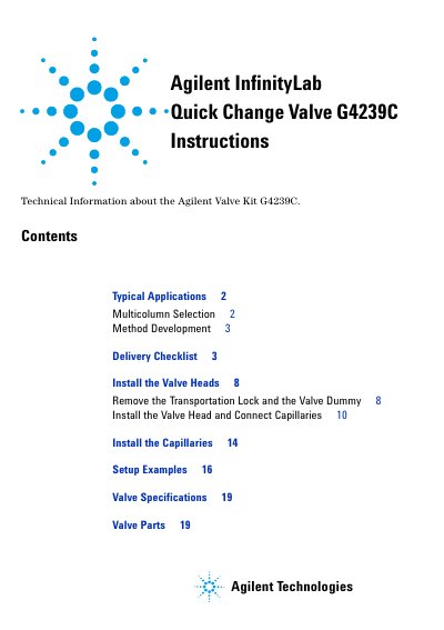 Agilent InfinityLab Quick Change Valve G4239C Instructions - cover page