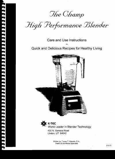 Champ ES-3 High Performance Blender Care and Use Instructions - cover page