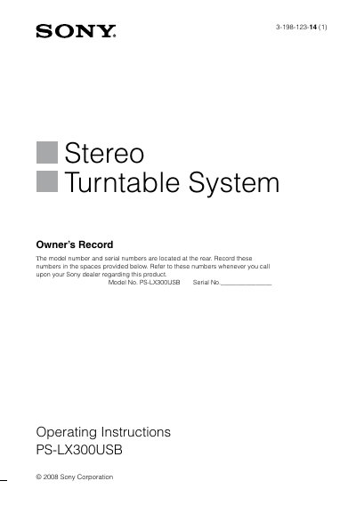 Sony PS-LX300USB Stereo Turntable System Owner’s Manual - cover page