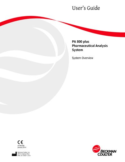Beckman Coulter PA 800 plus Pharmaceutical Analysis System User Guide