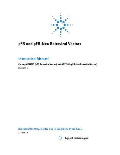 Agilent Technologies pFB and pFB-Neo Retroviral Vectors Instruction Manual - cover page