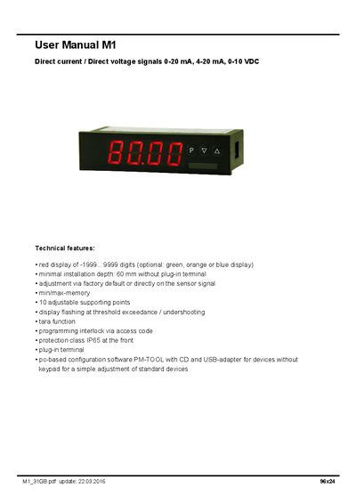M-Line M1-3VR4B.0001.770DD Panel Instrument User Manual - cover page