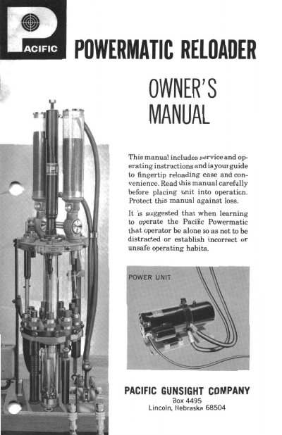 Pacific Powermatic Reloader Owner's Manual - cover page