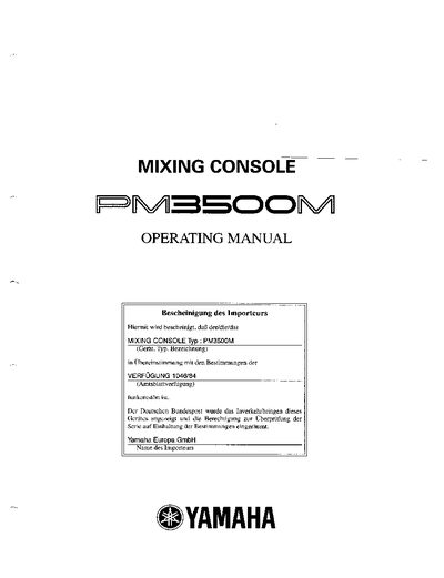 Yamaha PM3500M Mixing Console Operating Manual - cover page