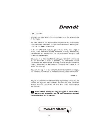Brandt Microwave Oven User Manual - cover page