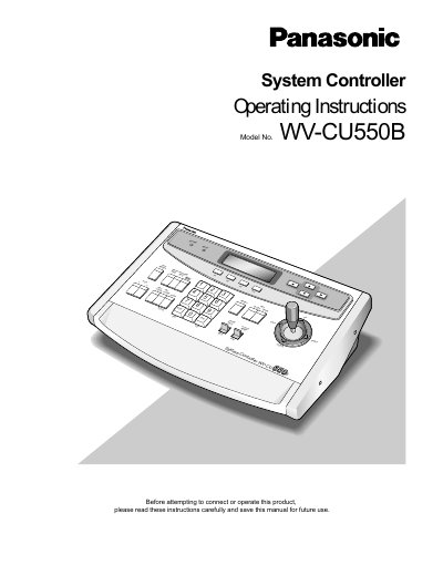Panasonic WV-CU550B System Controller Operating Instructions - cover page
