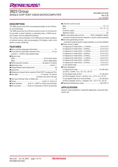 RENESAS 3823 Group SINGLE-CHIP 8-BIT CMOS MICROCOMPUTER - cover page