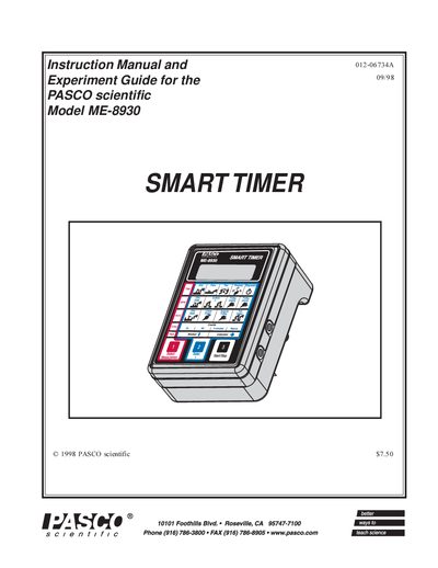 PASCO Smart Timer ME-8930 Instruction Manual and Experiment Guide