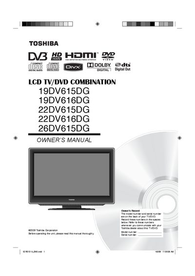 Toshiba 19DV615DG/19DV616DG/22DV615DG/22DV616DG/26DV615DG TV/DVD Combination Owner's Manual - cover page