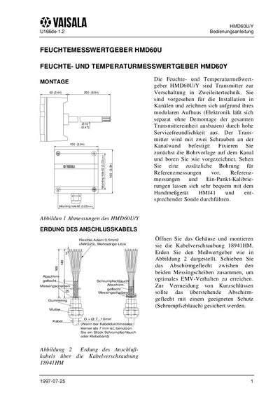 Vaisala HMD60U/Y Humidity and Temperature Transmitter User Manual - cover page