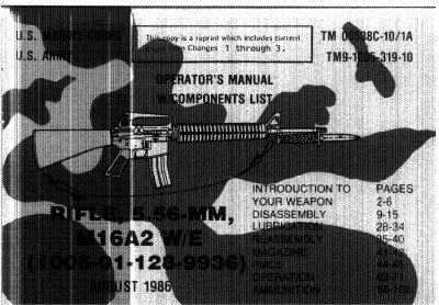 U.S. Army TM 9-1005-319-10 Operator's Manual for M16A2 Rifle and M4/M4A1 Carbine - cover page