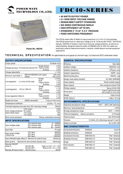Power Mate FDC40 Series Datasheet - cover page
