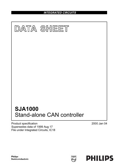 Philips SJA1000 Stand-alone CAN Controller Datasheet - cover page