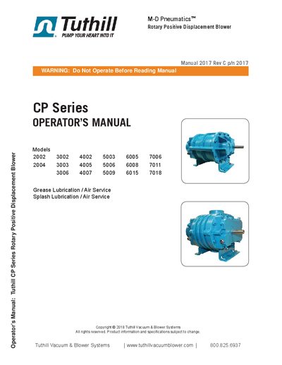 Tuthill CP Series Rotary Positive Displacement Blower Operator's Manual - cover page