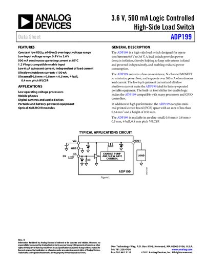 Analog Devices ADP199 High‑Side Load Switch Datasheet - cover page