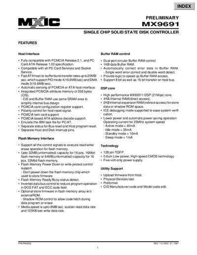 Macronix MX9691 Single Chip Solid State Disk Controller Datasheet - cover page