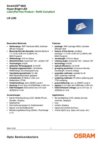 OSRAM LB L293 Datasheet - cover page