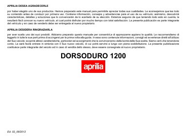 aprilia 897198 Dorsoduro 1200 ES-IT Manual
