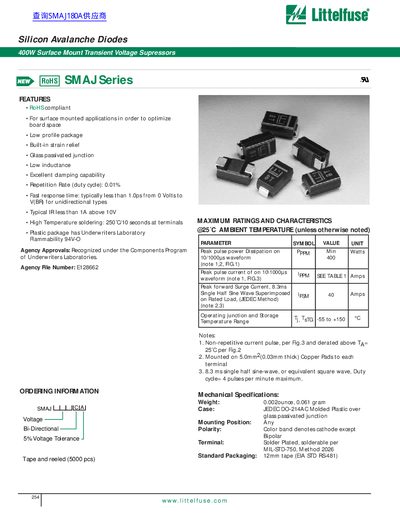Littelfuse SMAJ Series Transient Voltage Suppressor Datasheet - cover page