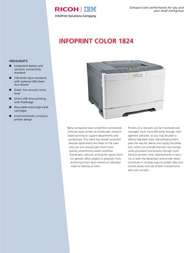 Ricoh Infoprint Color 1824 Datasheet - cover page