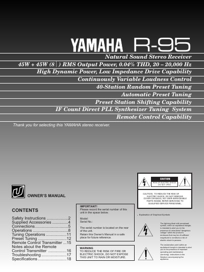 YAMAHA R-95 Manual - cover page
