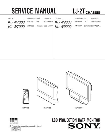 SONY KL-W7000 KL-W7000 RM-Y980 KL-W7000 KL-W9000 SCC-N56B-A SCC-N56B-A RM-Y980 RM-Y980 US Canadian LCD PROJECTION DATA MONITOR Manual - cover page