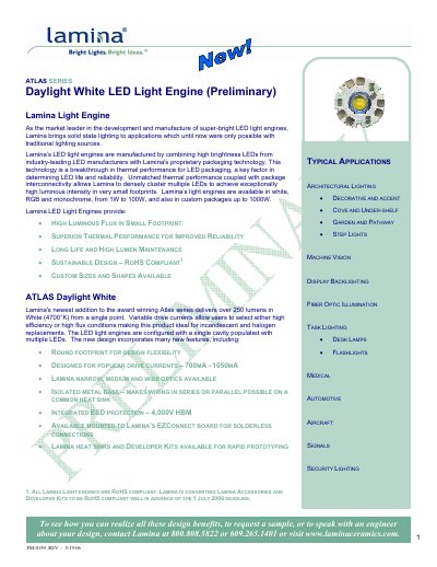Lamina Atlas Series Daylight White LED Light Engine Preliminary Data Sheet - cover page