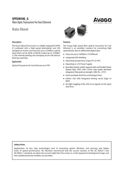 Avago SMFEIM100_G Datasheet - cover page