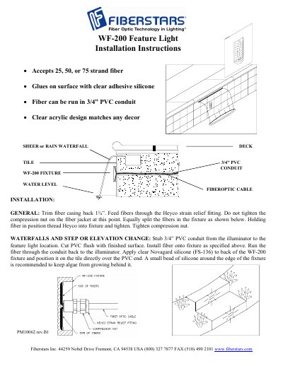 Fiberstars WF-200 Feature Light Installation Instructions - cover page