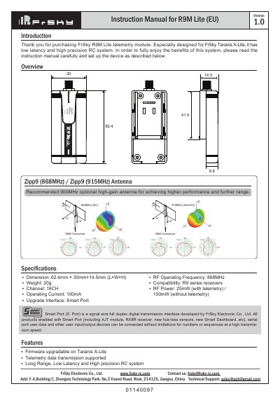 FrSky R9M Lite Telemetry Module Instruction Manual