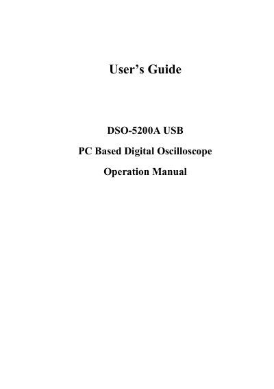 Dingyang Technology DSO-5200A USB PC Based Digital Oscilloscope User Manual - cover page