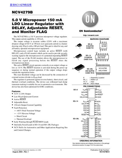ON Semiconductor NCV4279B LDO Linear Regulator Datasheet - cover page