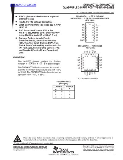 Texas Instruments SN54AHCT00 SN74AHCT00 Datasheet - cover page